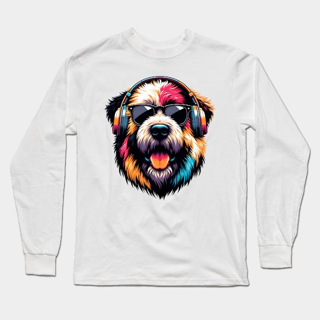 Grinning Bouvier des Flandres as Smiling DJ with Headphones Long Sleeve T-Shirt by ArtRUs